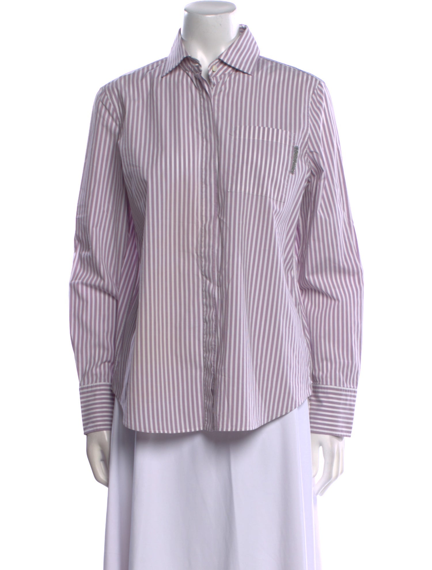 Brunello Cucinelli Striped Long Sleeve Button-Up Top