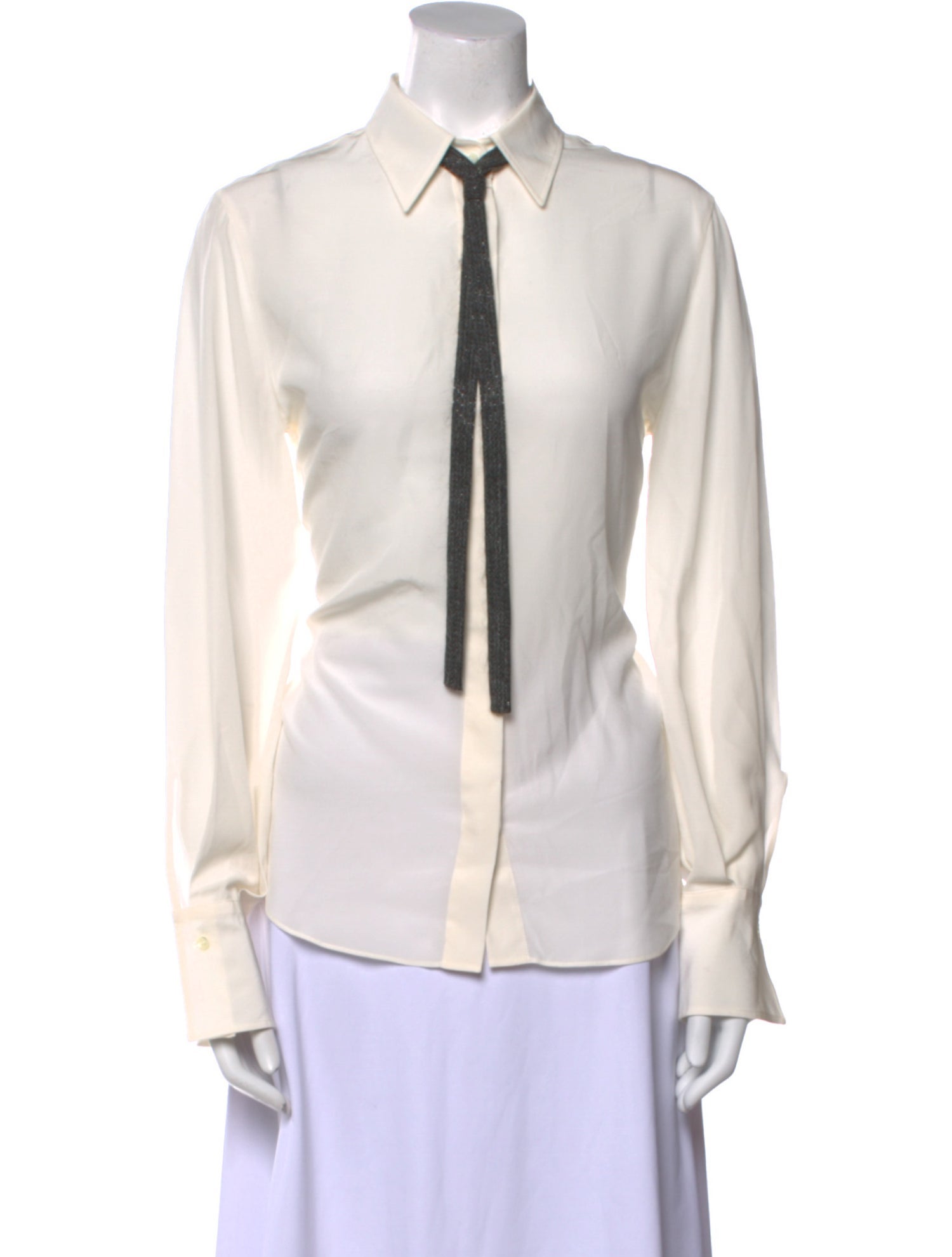 Brunello Cucinelli Silk Long Sleeve Button-Up Top
