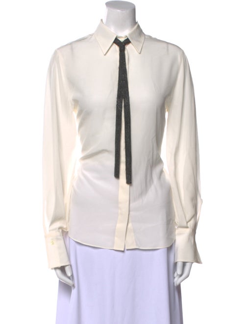 Brunello Cucinelli Silk Long Sleeve Button-Up Top