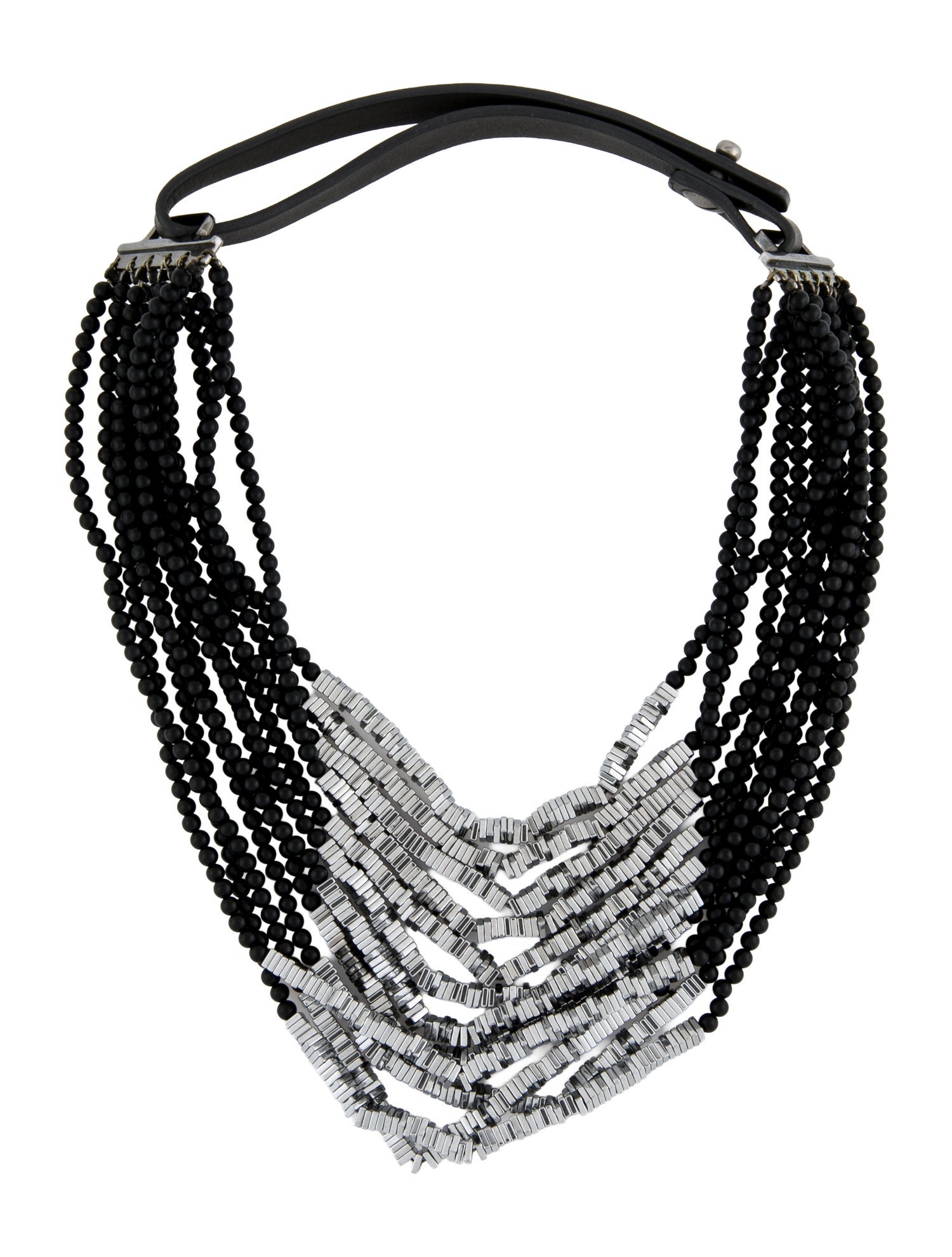 Brunello Cucinelli Leather Beaded Multistrand Choker Necklace