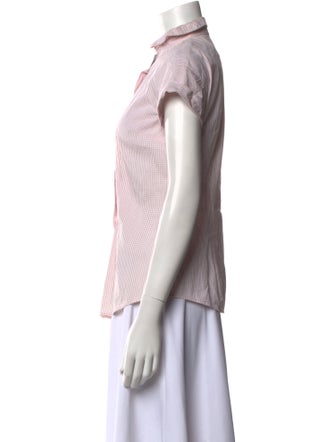 Brunello Cucinelli Plaid Print Short Sleeve Button-Up Top