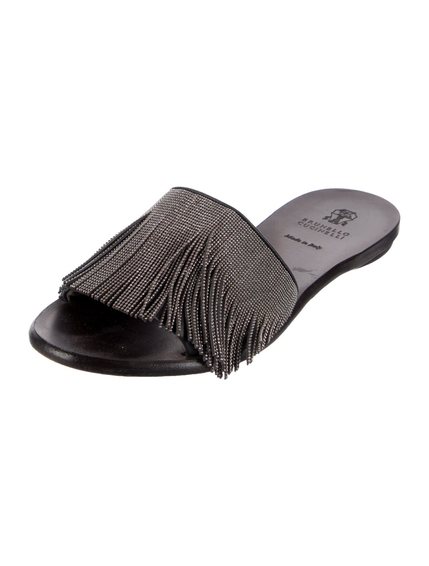 Brunello Cucinelli Monili Leather Slides