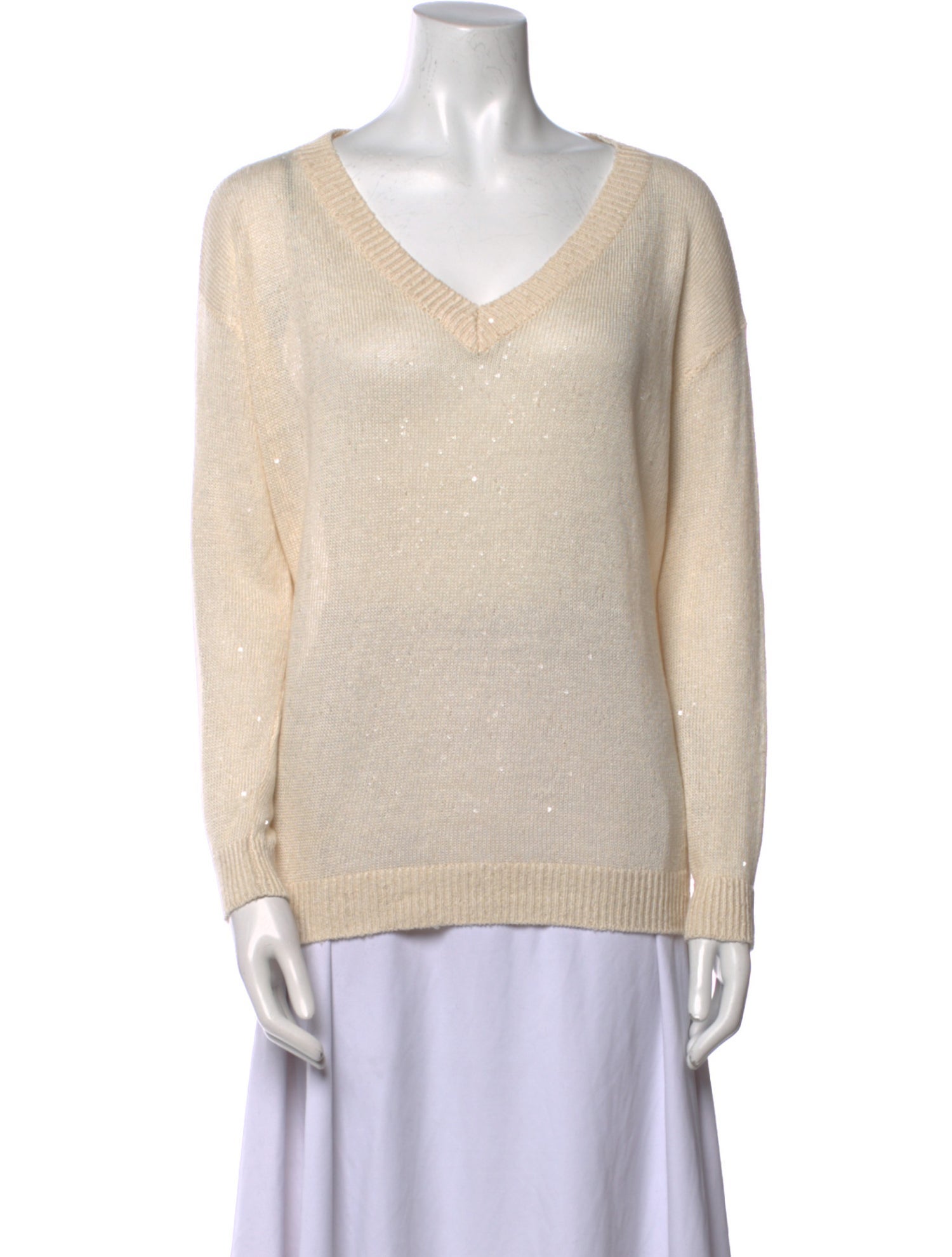 Brunello Cucinelli Linen V-Neck Sweatshirt