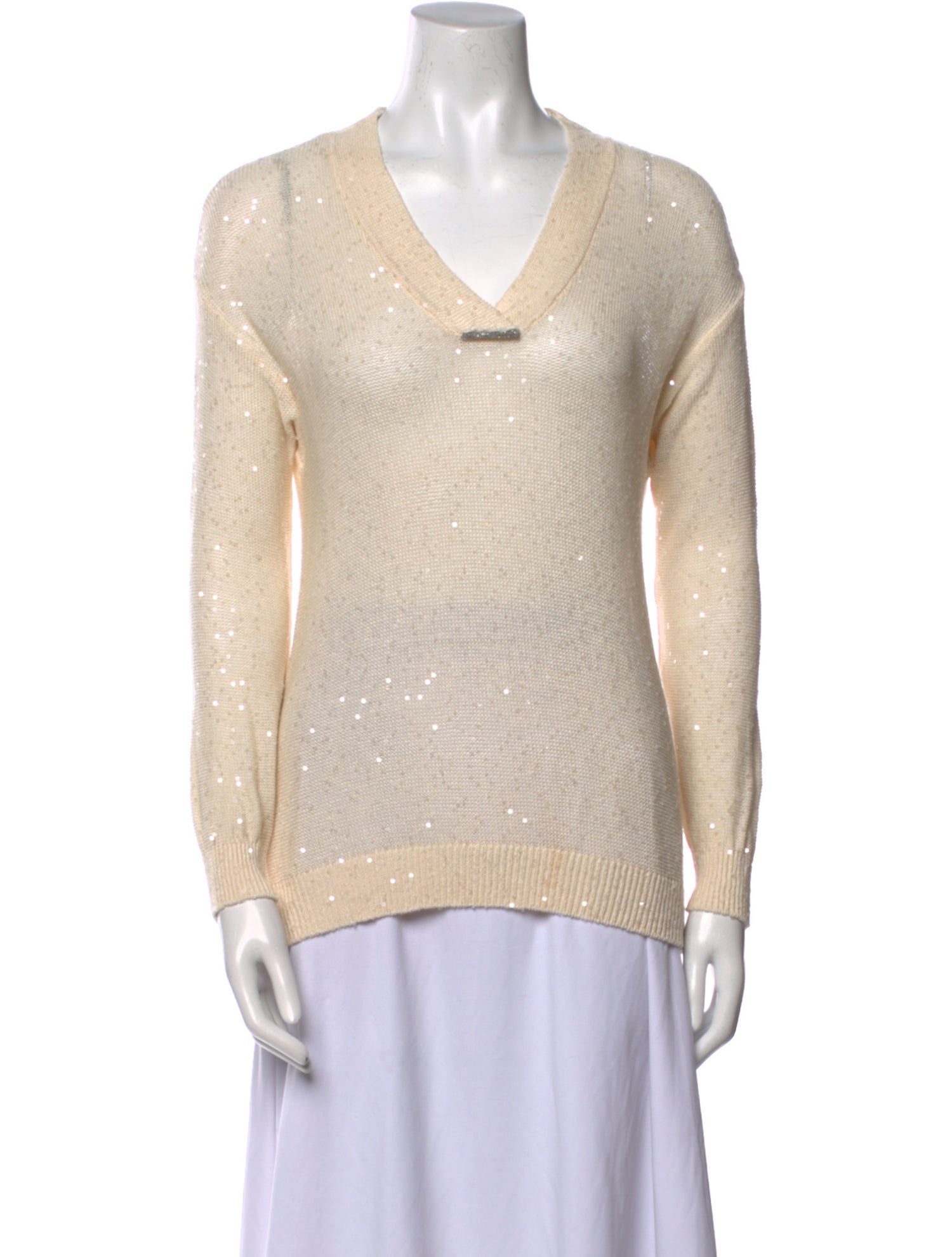 Brunello Cucinelli Linen V-Neck Sweatshirt