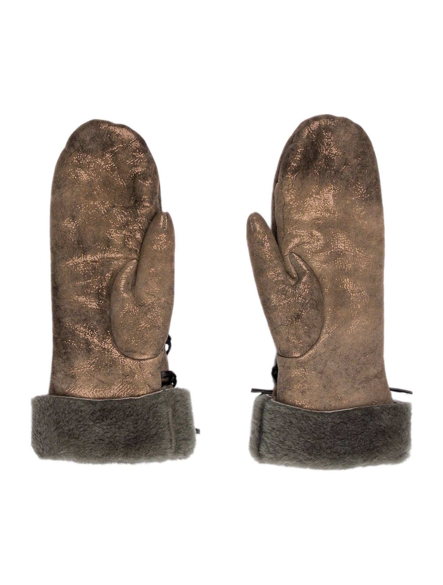 Brunello Cucinelli Real Leather Mittens With Fur Trim And Lace-up Detail