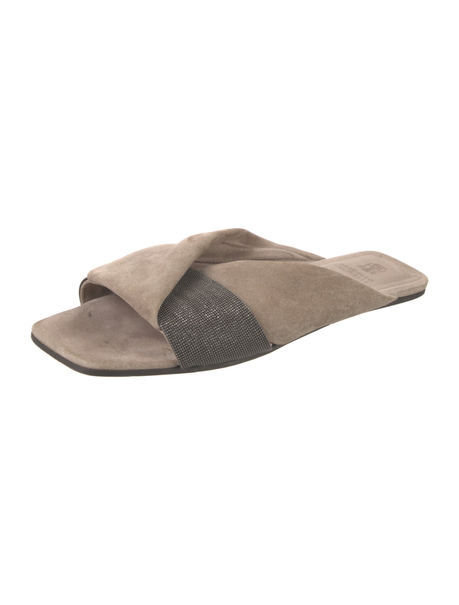 Brunello Cucinelli Suede Colorblock Pattern Slides