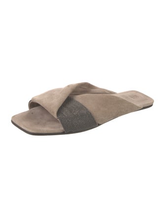 Brunello Cucinelli Suede Colorblock Pattern Slides
