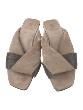 Brunello Cucinelli Suede Colorblock Pattern Slides