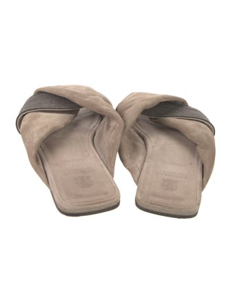 Brunello Cucinelli Suede Colorblock Pattern Slides
