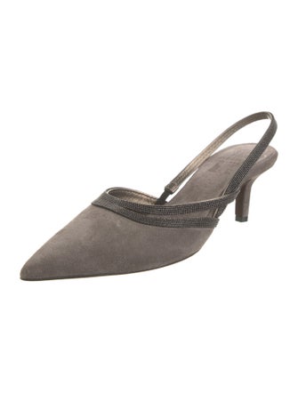 Brunello Cucinelli Monili Suede Slingback Pumps