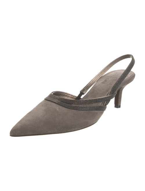 Brunello Cucinelli Monili Suede Slingback Pumps