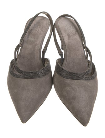 Brunello Cucinelli Monili Suede Slingback Pumps