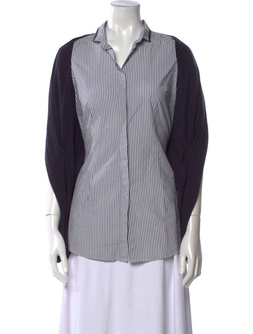 Brunello Cucinelli Striped Three-Quarter Sleeve Button-Up Top