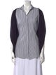 Brunello Cucinelli Striped Three-Quarter Sleeve Button-Up Top