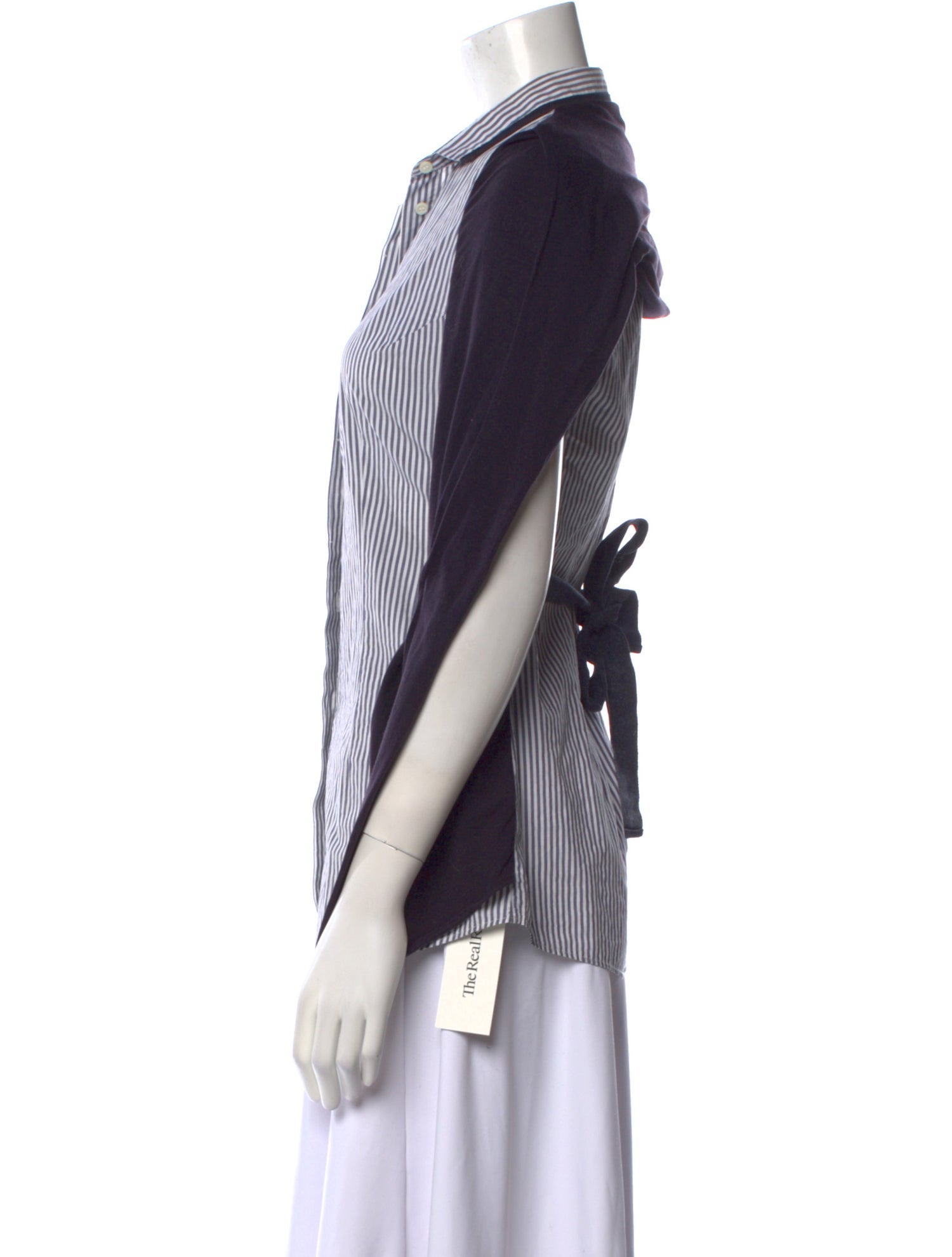 Brunello Cucinelli Striped Three-Quarter Sleeve Button-Up Top