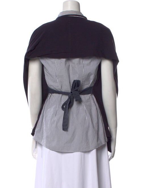 Brunello Cucinelli Striped Three-Quarter Sleeve Button-Up Top