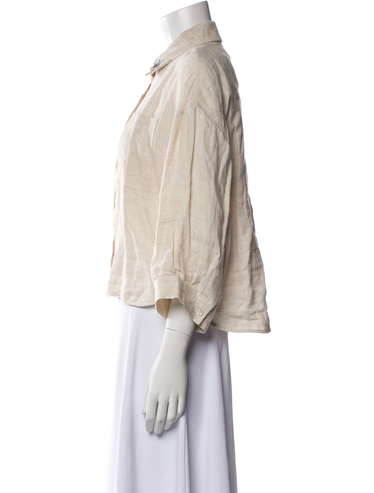 Brunello Cucinelli Three-Quarter Sleeve Button-Up Top