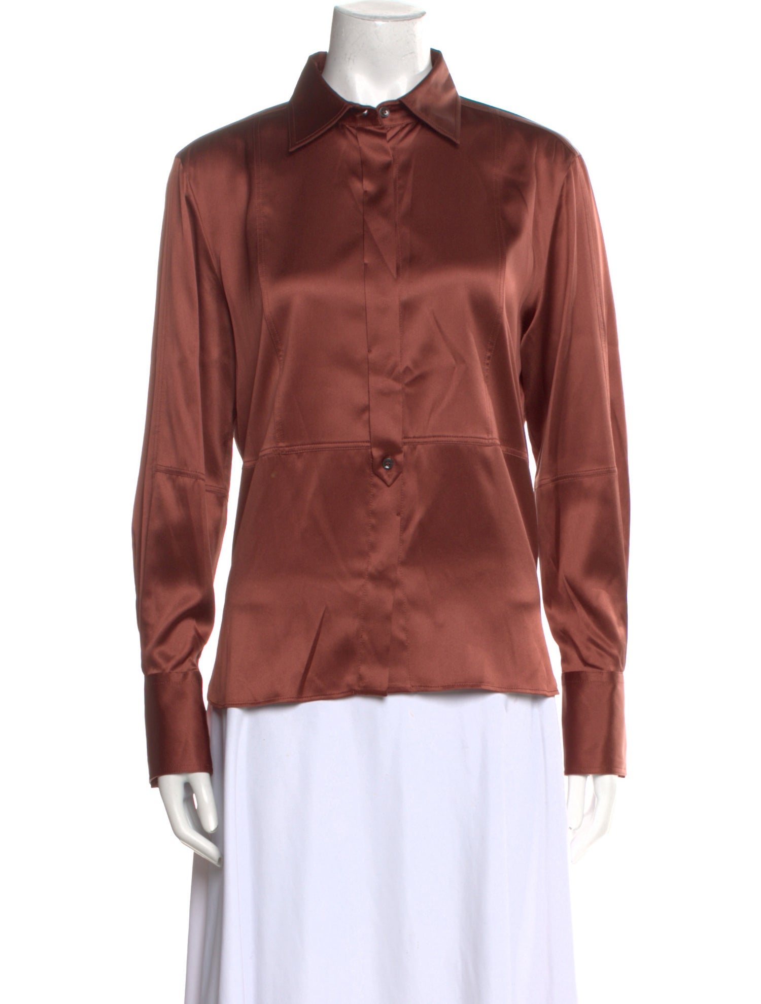 Brunello Cucinelli Silk Long Sleeve Button-Up Top