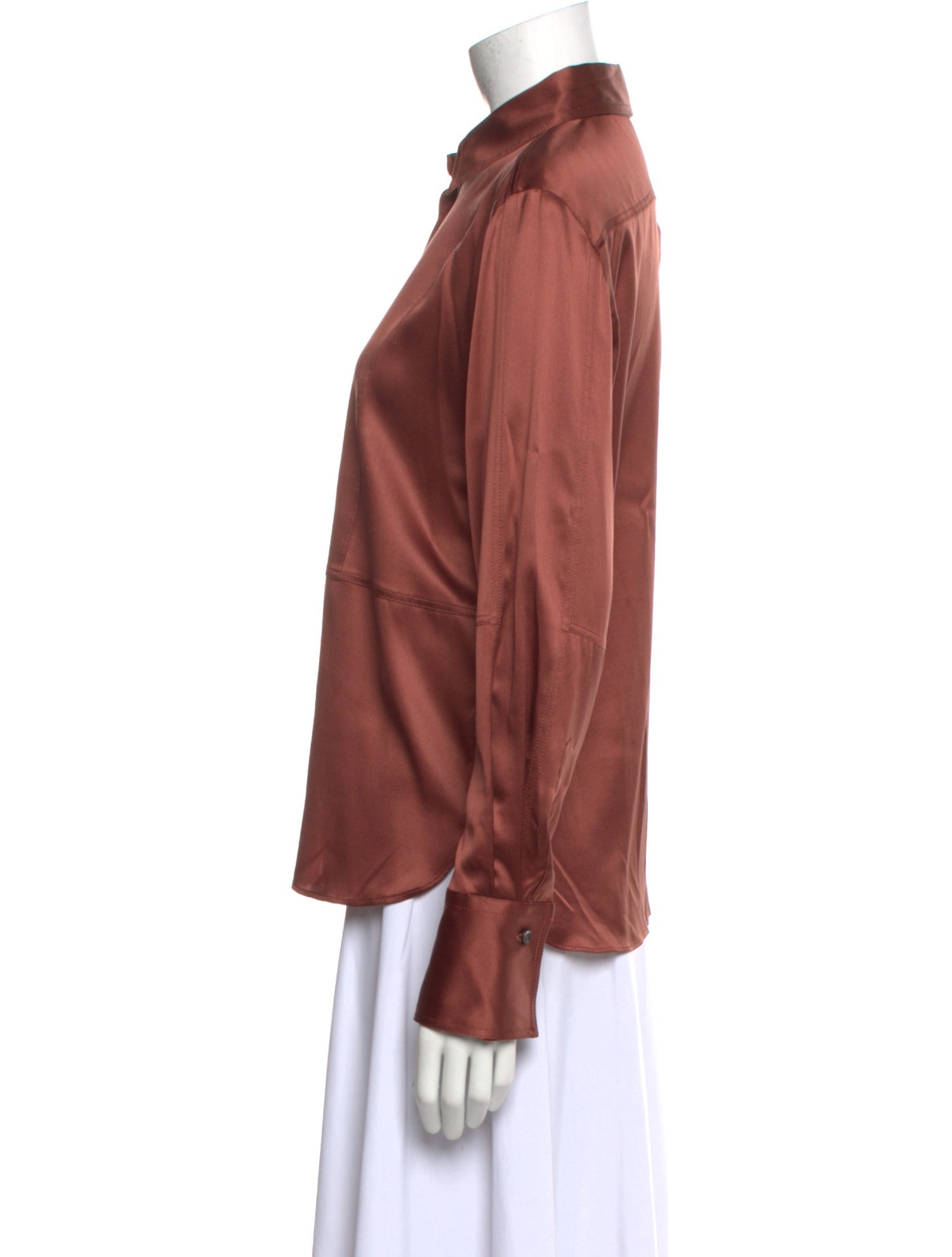 Brunello Cucinelli Silk Long Sleeve Button-Up Top