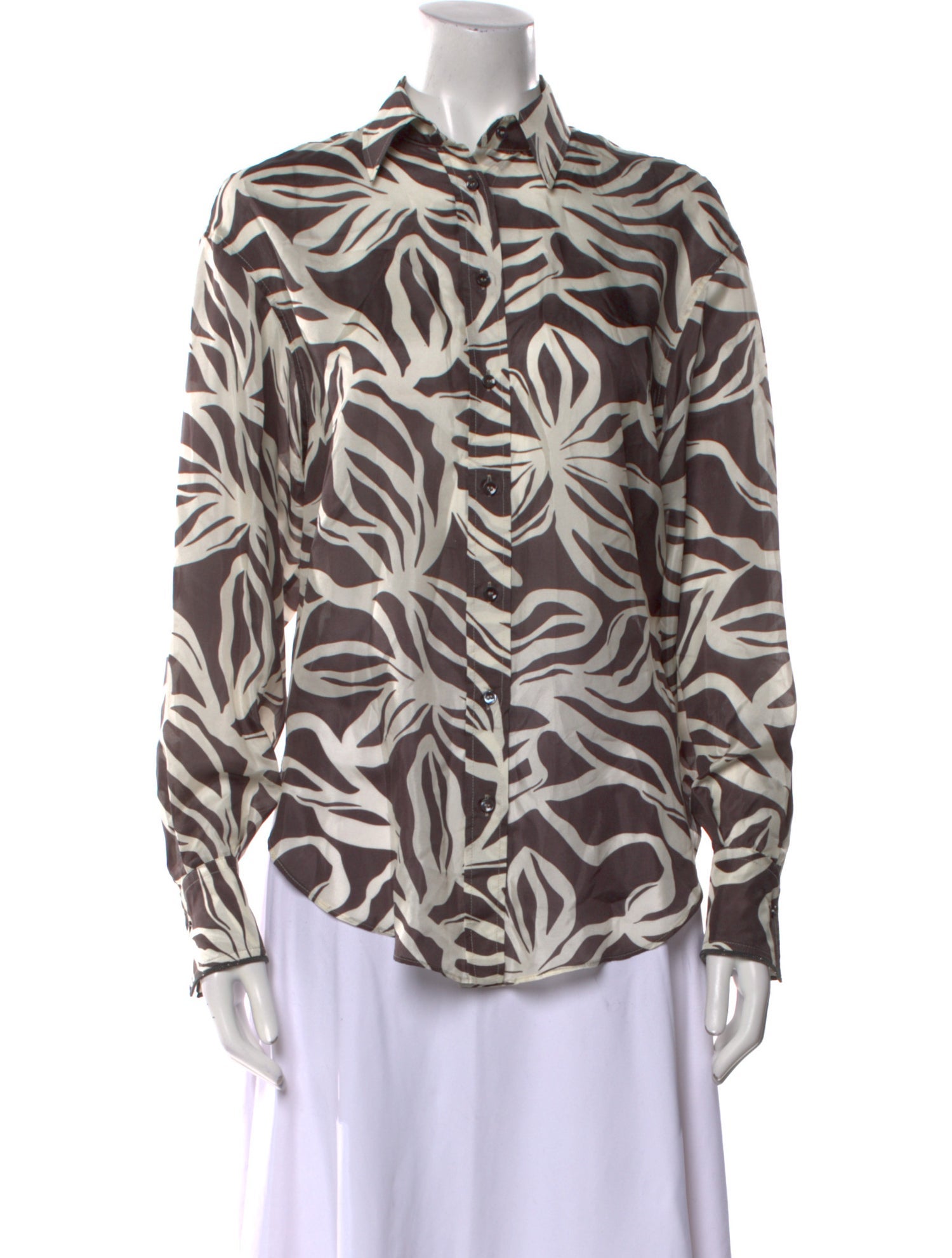 Brunello Cucinelli Silk Printed Button-Up Top
