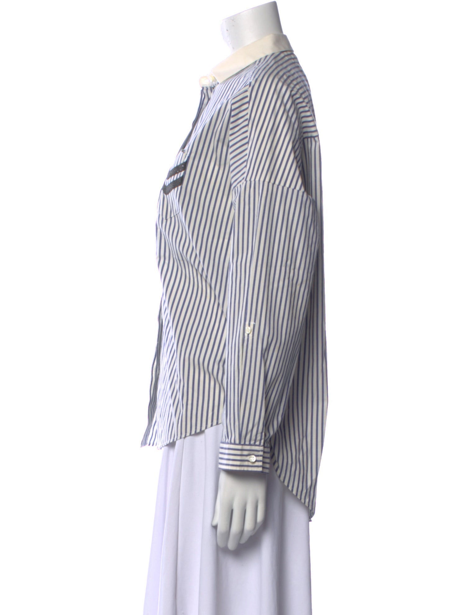 Brunello Cucinelli Striped Long Sleeve Button-Up Top