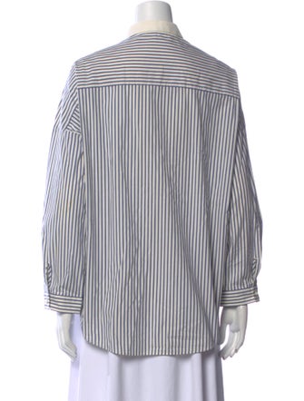 Brunello Cucinelli Striped Long Sleeve Button-Up Top