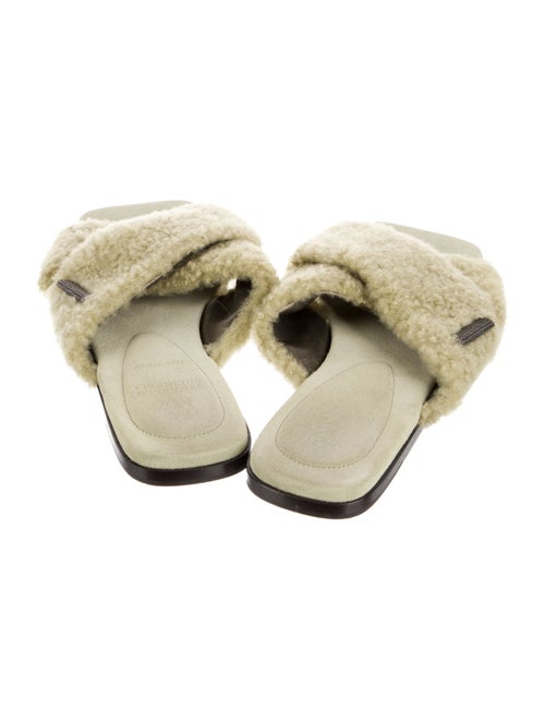 Brunello Cucinelli Shearling Beaded Accents Slides