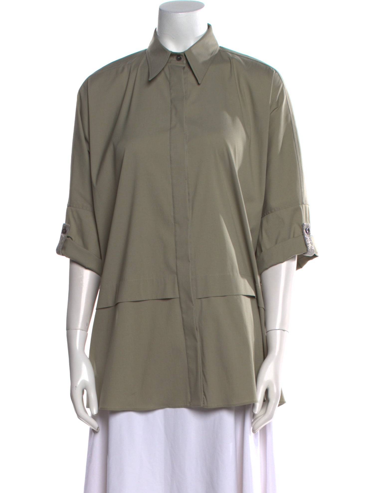 Brunello Cucinelli Three-Quarter Sleeve Button-Up Top