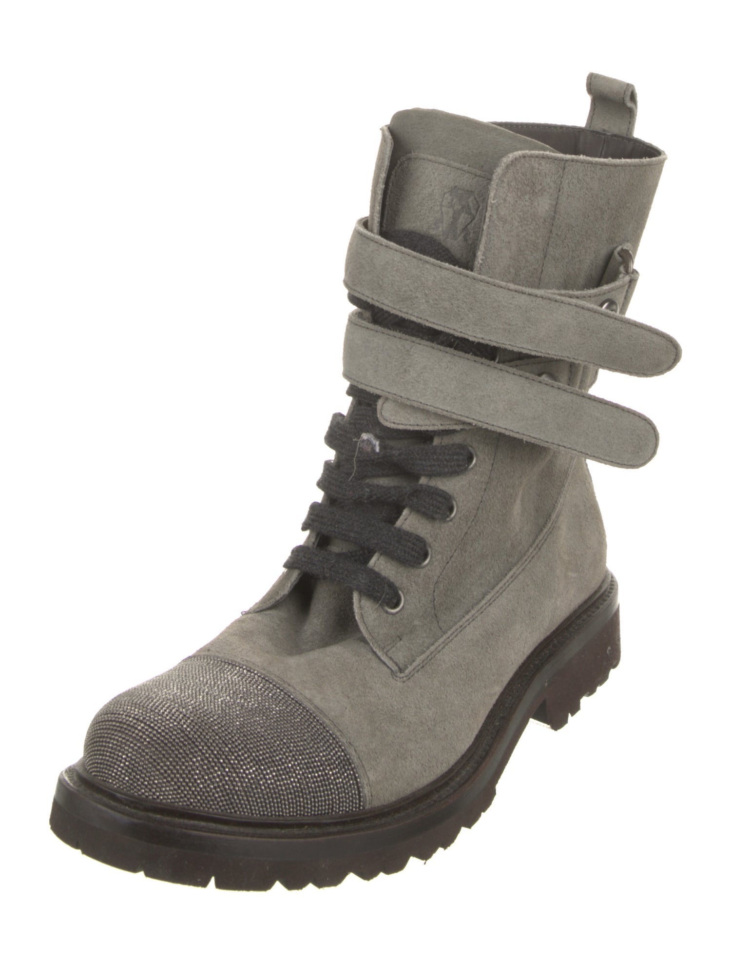 Brunello Cucinelli Monili Suede Combat Boots