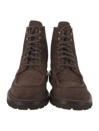 Brunello Cucinelli Suede Leather Trim Embellishment Combat Boots