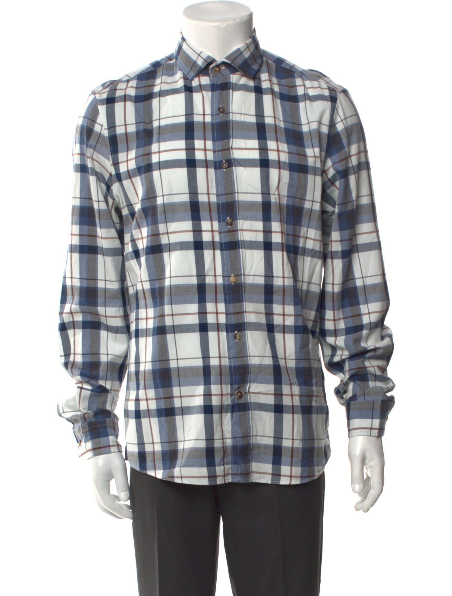 Brunello Cucinelli Plaid Print Long Sleeve Shirt