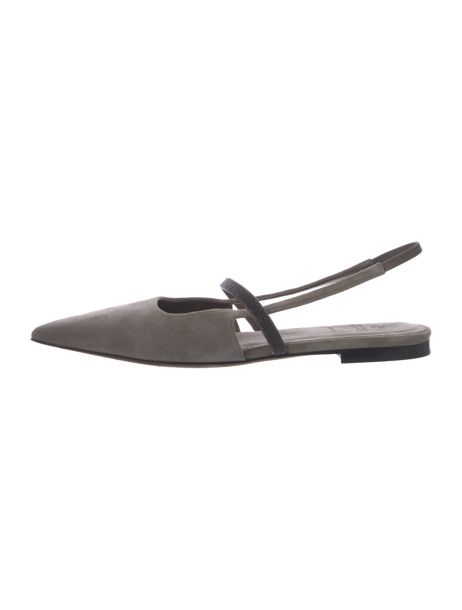 Brunello Cucinelli Suede Beaded Accents Slingback Flats
