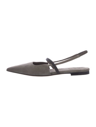 Brunello Cucinelli Suede Beaded Accents Slingback Flats