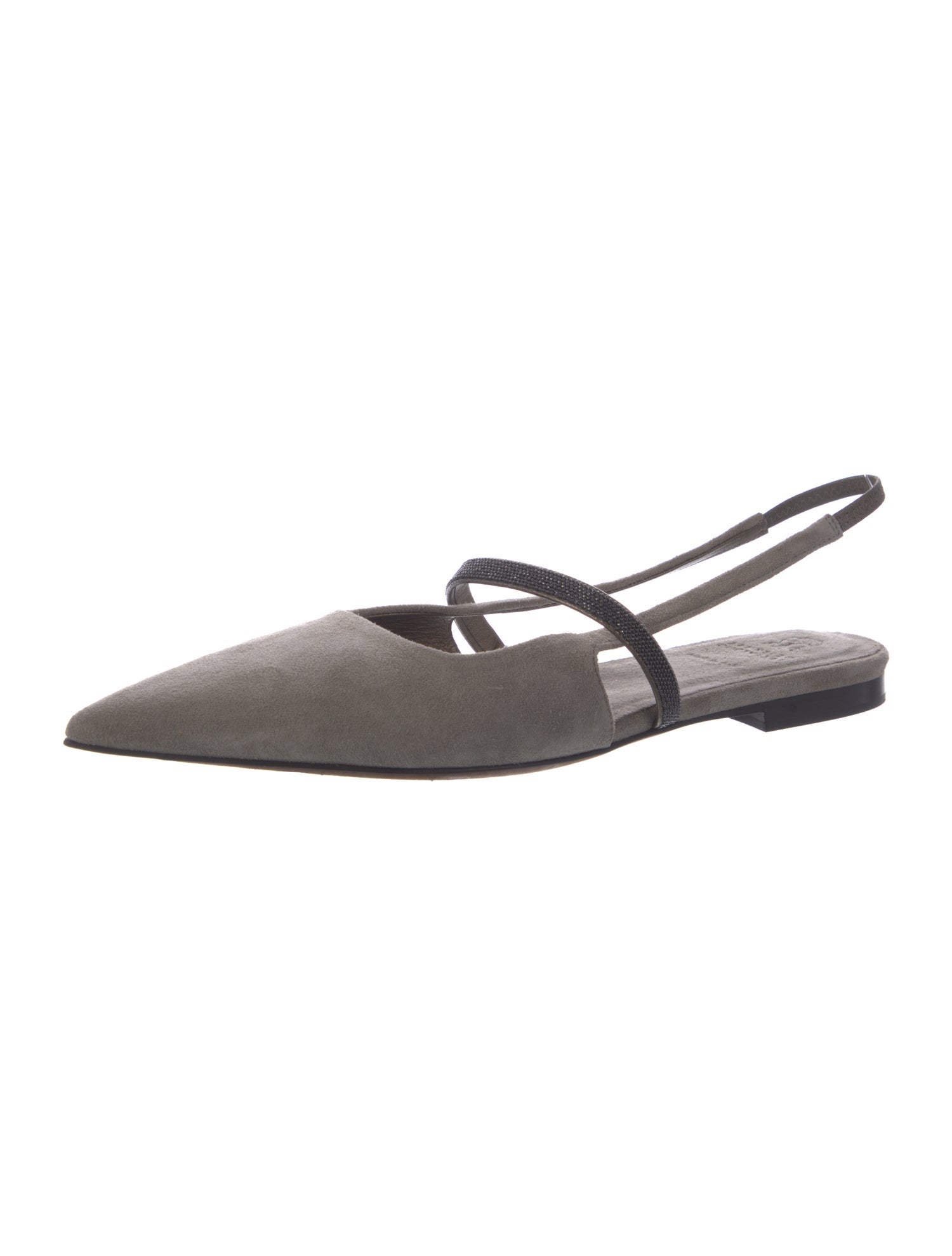 Brunello Cucinelli Suede Beaded Accents Slingback Flats