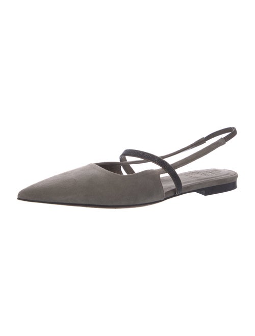 Brunello Cucinelli Suede Beaded Accents Slingback Flats