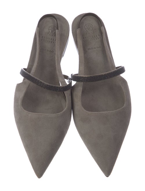 Brunello Cucinelli Suede Beaded Accents Slingback Flats