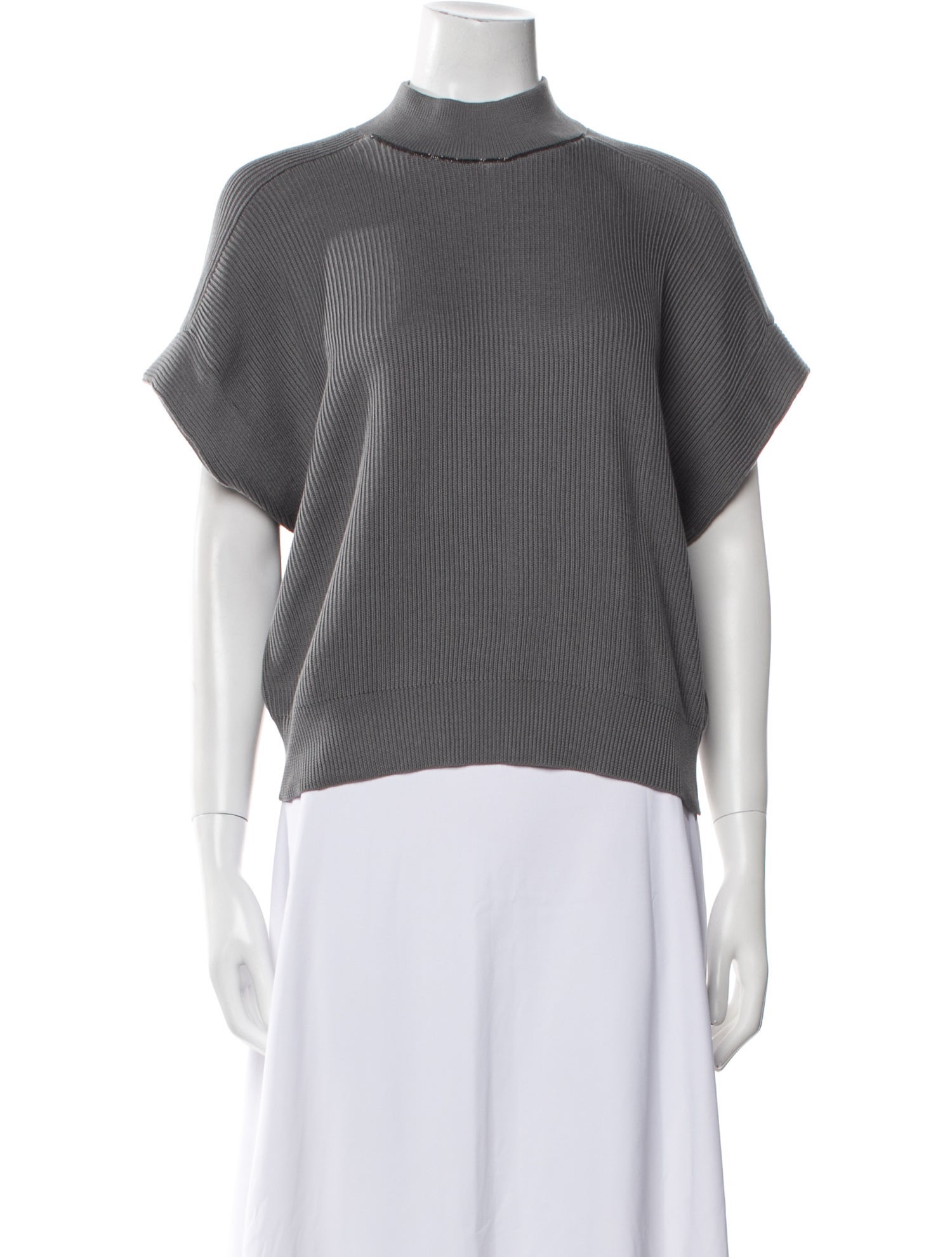 Brunello Cucinelli Mock Neck Short Sleeve Top