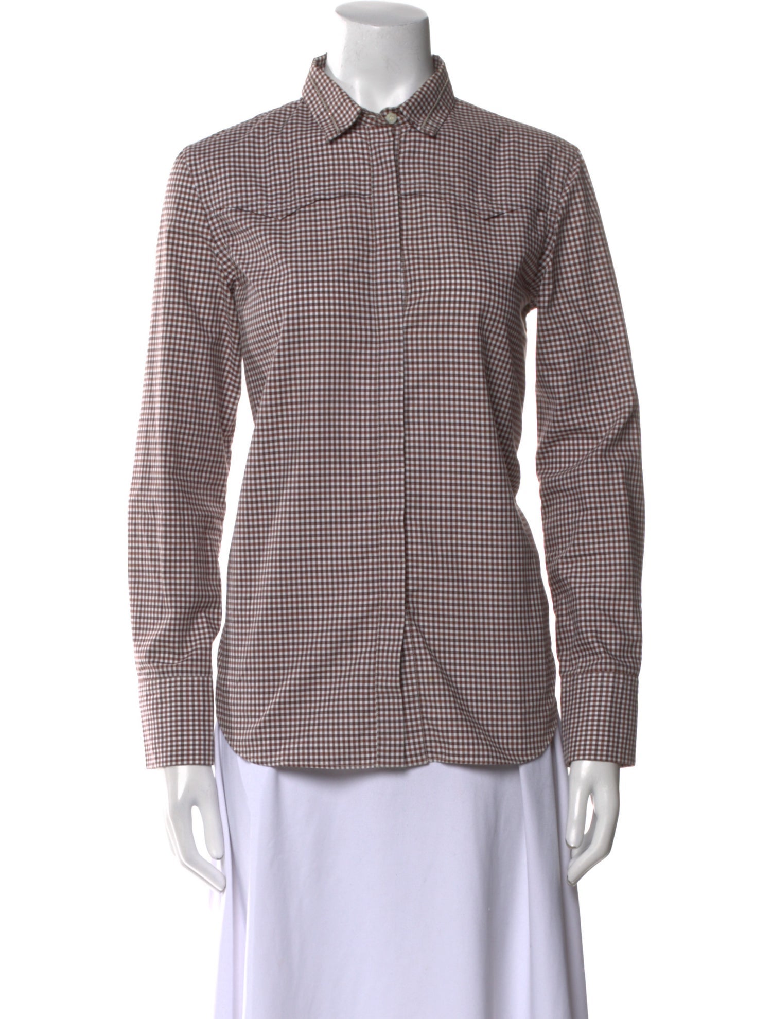 Brunello Cucinelli Plaid Print Long Sleeve Button-Up Top