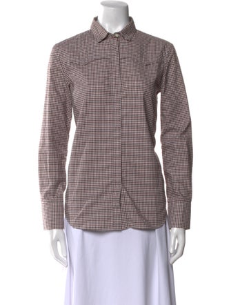 Brunello Cucinelli Plaid Print Long Sleeve Button-Up Top