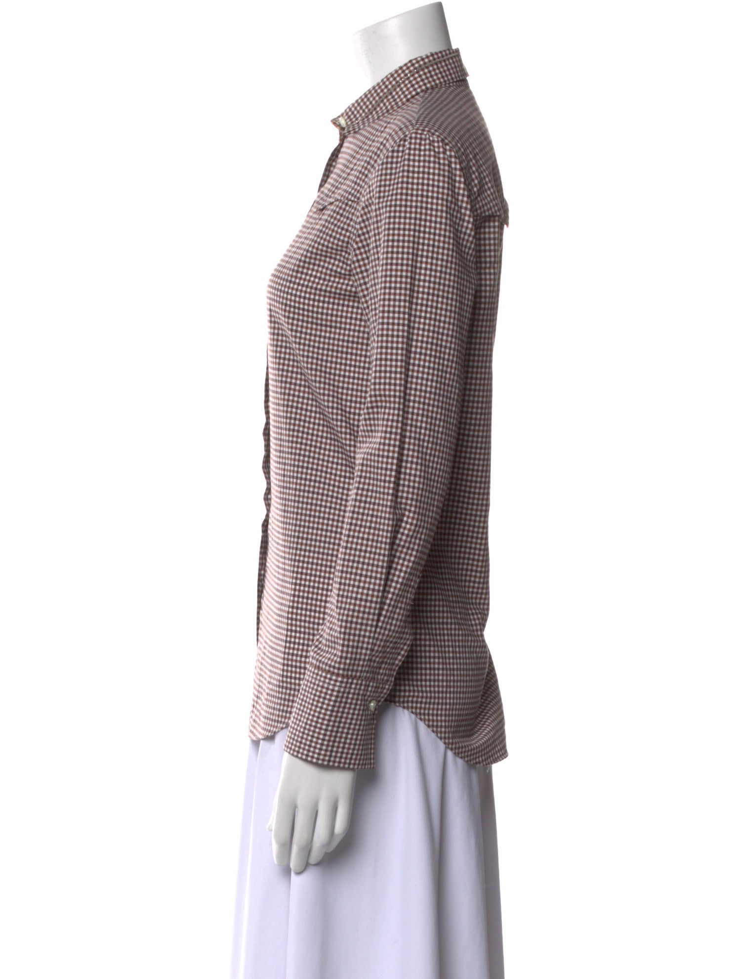 Brunello Cucinelli Plaid Print Long Sleeve Button-Up Top