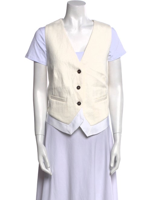 Brunello Cucinelli V-Neck Short Sleeve Button-Up Top