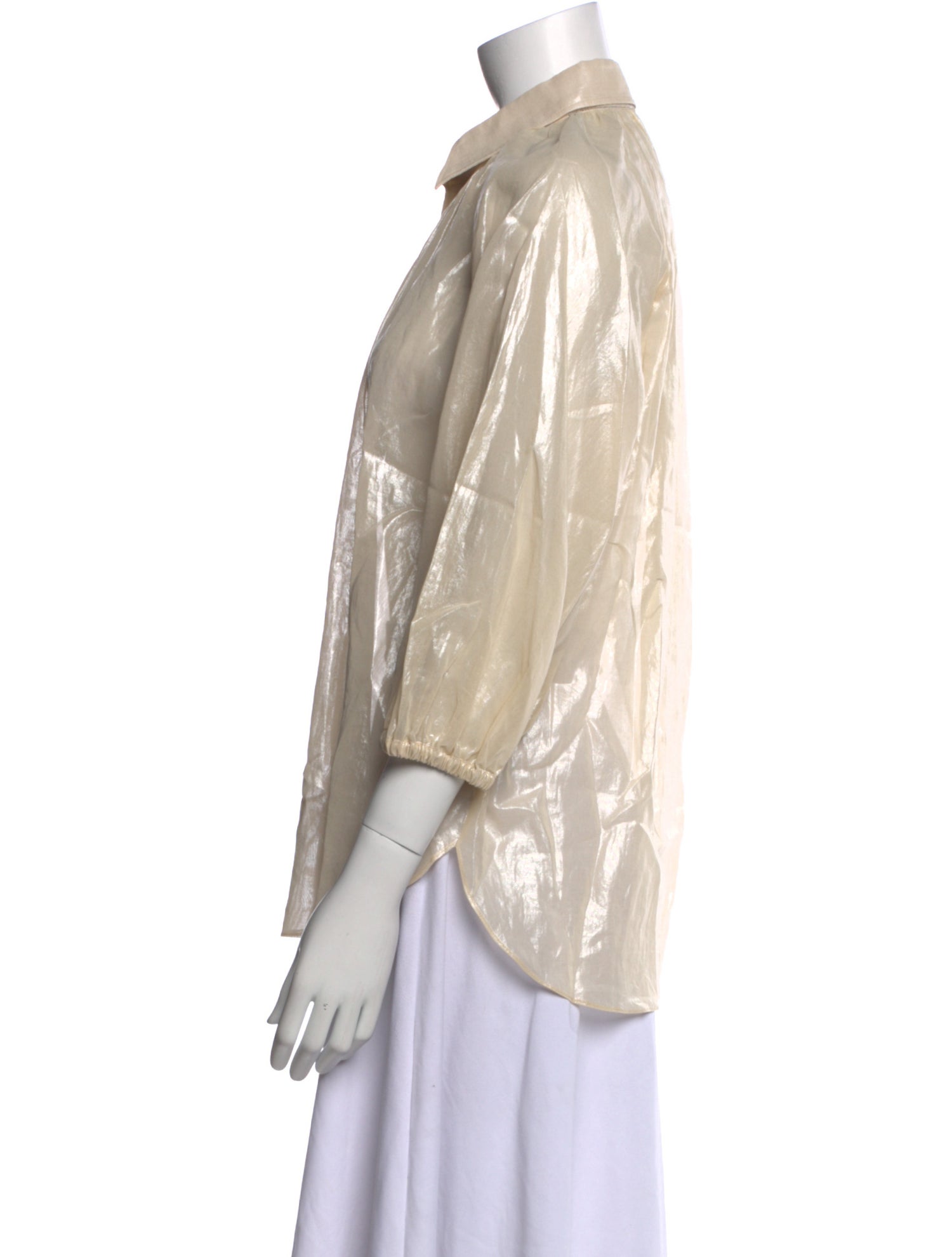 Brunello Cucinelli Three-Quarter Sleeve Button-Up Top