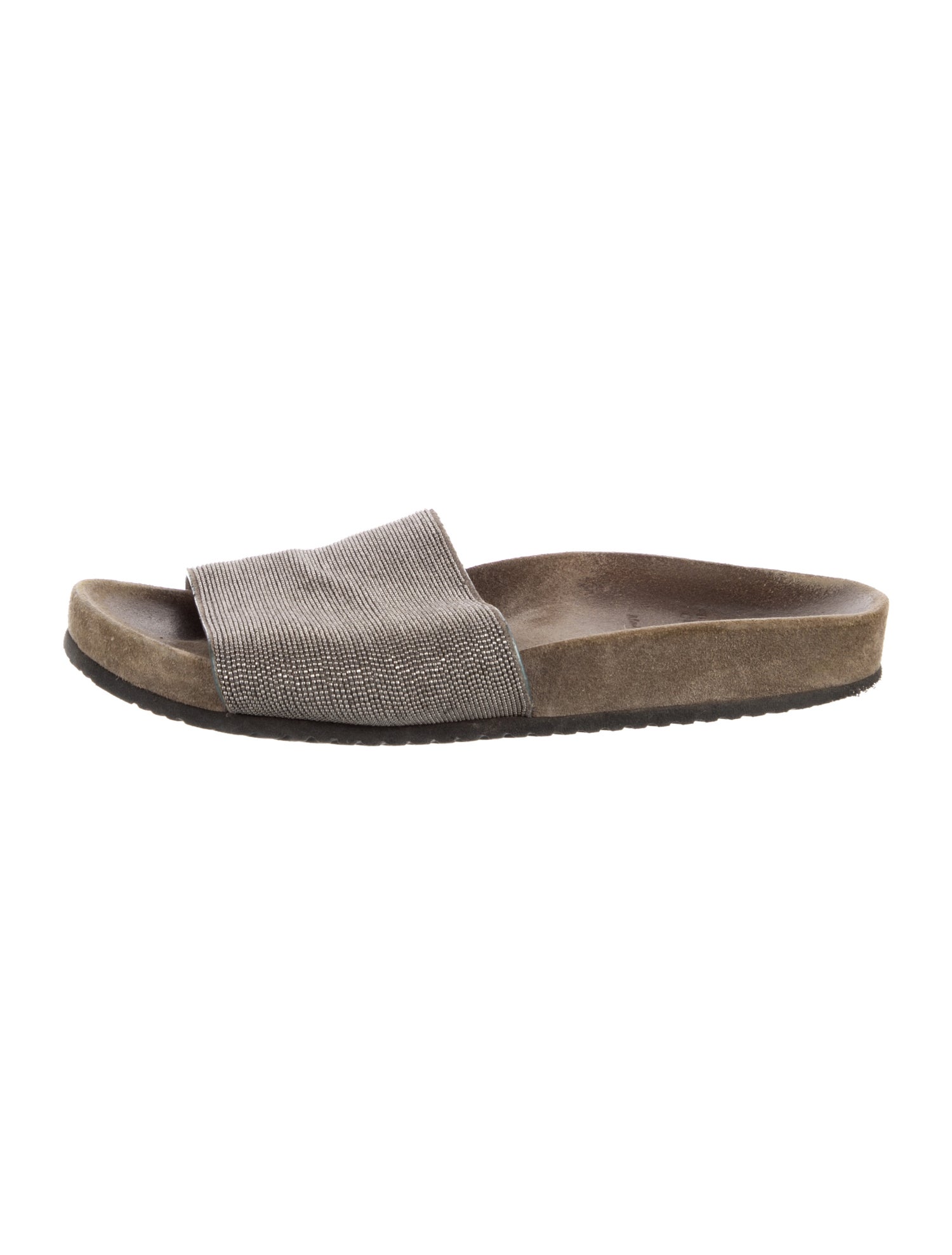 Brunello Cucinelli Suede Beaded Accents Slides