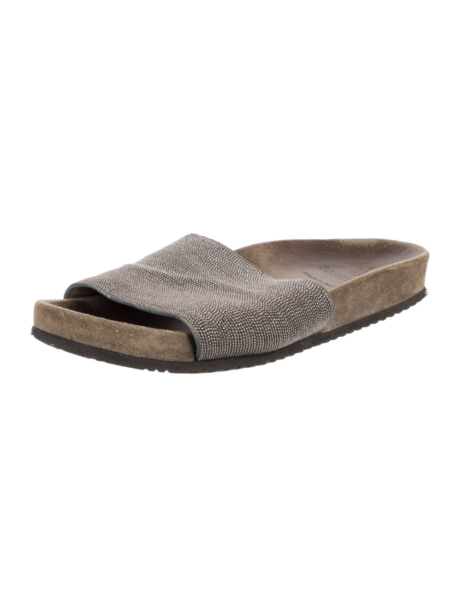 Brunello Cucinelli Suede Beaded Accents Slides