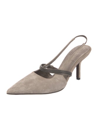 Brunello Cucinelli Monili Suede Slingback Pumps