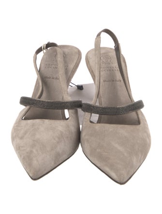 Brunello Cucinelli Monili Suede Slingback Pumps