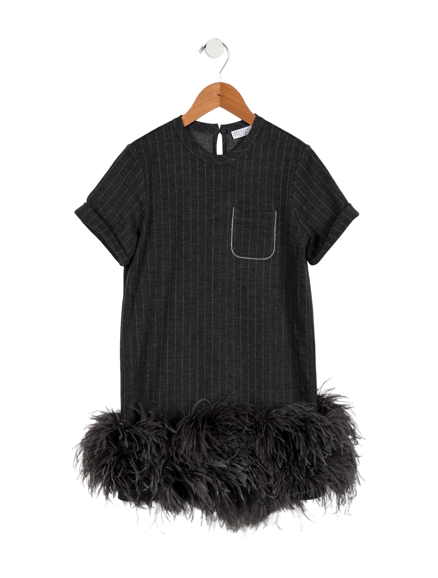 Brunello Cucinelli Girls' Patterned Virgin Wool Short Sleeve Dress