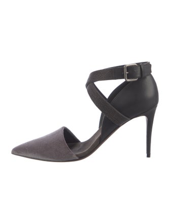 Brunello Cucinelli Velvet Studded Accents D'Orsay Pumps