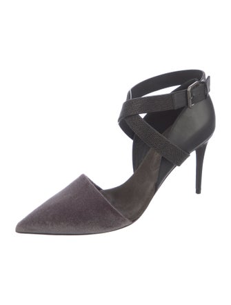 Brunello Cucinelli Velvet Studded Accents D'Orsay Pumps