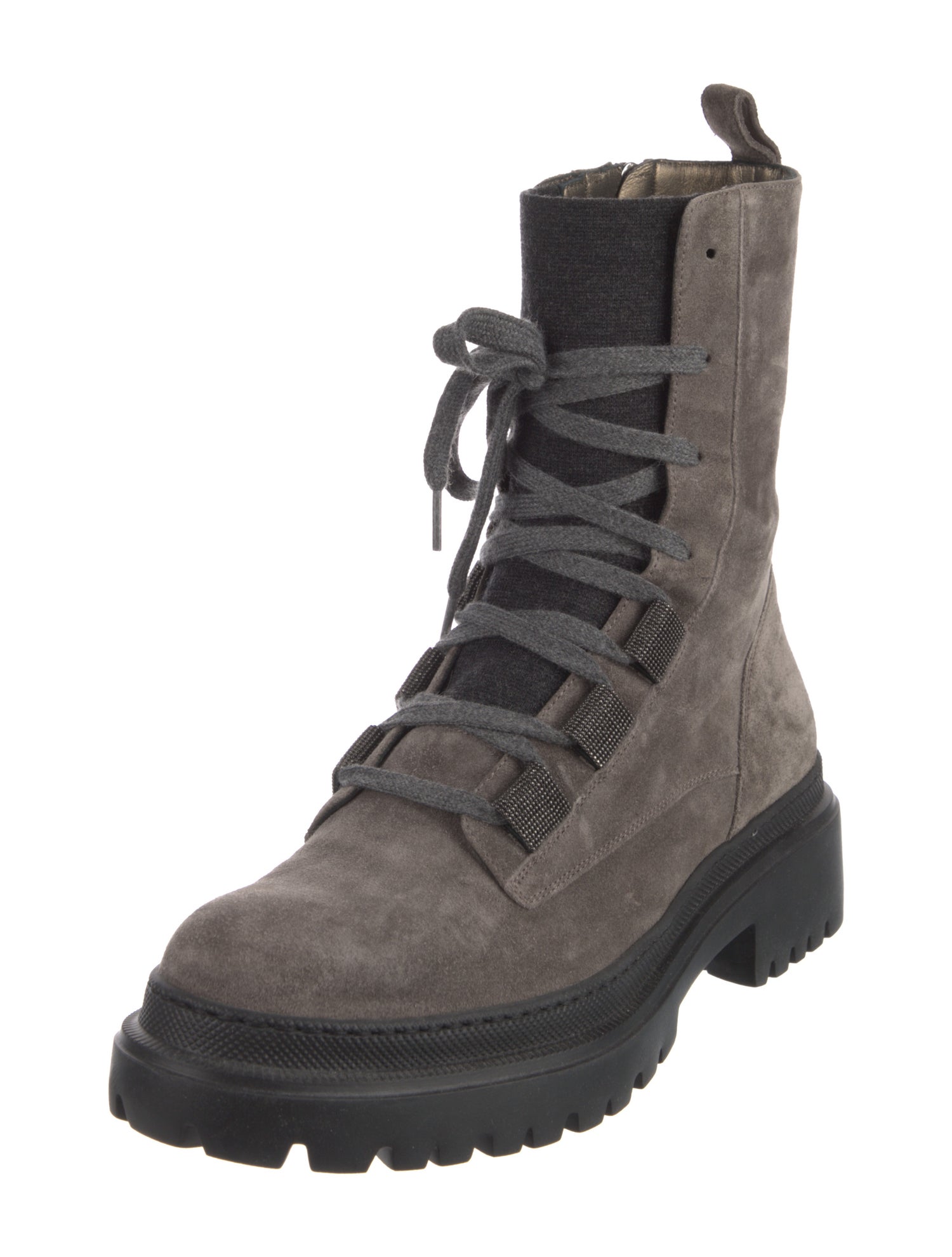 Brunello Cucinelli Monili Suede Combat Boots